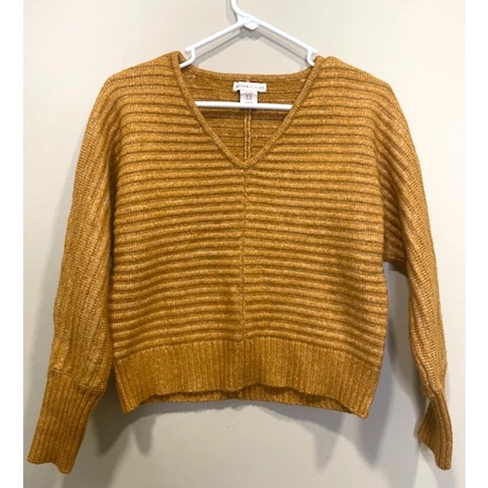 Sincerely Jules V-neck Ribbed Sweater Boxy Golden Yellow Sweater Sz XS